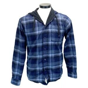 Eddie Bauer Flannel Hoodie Shakit Men's S Classic Fit Blue Cotton 3 Pocket Plaid